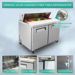 Orikool 48 Attrezzatura di Refrigerazione Commerciale per Cucina, Tavolo Preparazione Sandwich e Insalate, Banco da Macellaio con Coperchio Protettivo, Refrigerato - Product Image 5