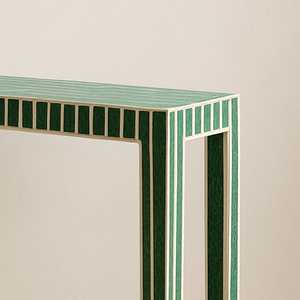 Handmade Eco-Friendly Bone Inlay Modern Pattern <b>Round</b> <b>Console</b> <b>Table</b> for Baptism Occasions - Product Image 2