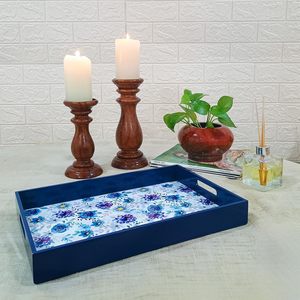 Plateaux de service en bois de manguier plus efficaces, couleur noyer, bordure avec autocollant émaillé, pour la cuisine et la salle à manger, usage polyvalent - Product Image 4