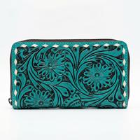 Nuevo Bolso de Mano Tipo Clutch con Cierre de Cuero Genuino Color Verde Azulado, Patrón Geométrico, Estilo Bohemio, para Uso Diario de Mujeres, Verano