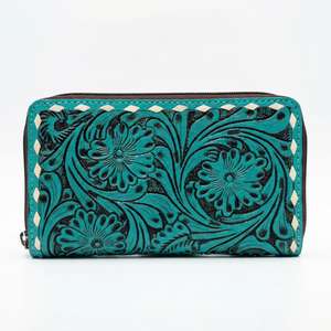 Cartera de Mano con Cierre, Estilo Occidental, Diseño Geométrico Grabado a Mano, 100% Cuero Genuino, Impermeable, Grande y Portátil, Oferta 2026 - Product Image 1