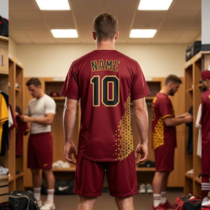 Conjunto de Uniforme de Fútbol Personalizado con Impresión a Medida, Camiseta y Pantalones Cortos de Fútbol con Nombre de Equipo, Nombre y Número del Jugador, para Adultos, 100% Poliéster, Cuello en V - Product Image 4