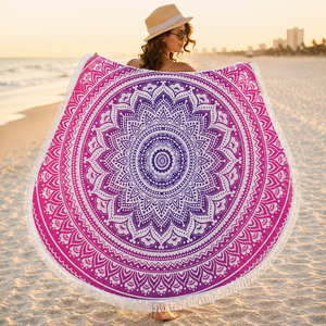 Magnifique serviette de plage ronde imprimée mandala, 100% coton, couleur magnifique, qualité supérieure, exportateur en Inde. - Product Image 3