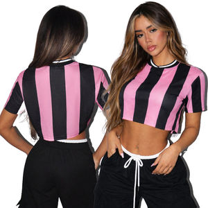 Camiseta Deportiva Corta Personalizada de Fútbol con Diseño Retro a Rayas para Entrenamiento, Corte Automatizado, Camiseta de Fútbol Personalizada para Mujer OEM - Product Image 4