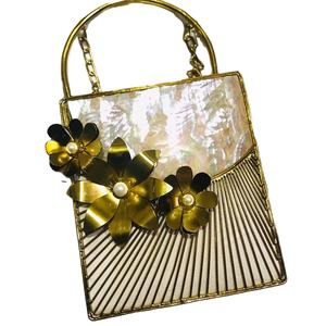 Designer Handcrafted Luxury Brass MOP <b>Clutch</b> Purse Evening <b>Wedding</b> Mother of Pearl Party <b>Bags</b> with Stone Pattern - Product Image 1
