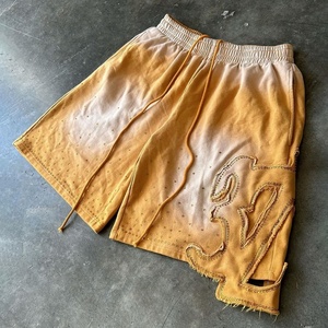 Nouveau style short pour homme en coton délavé à l'acide avec cordon de serrage, motif imprimé en relief, personnalisable - Product Image 3