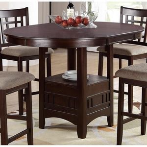 <b>Solid</b> <b>Wood</b> <b>Round</b> Counter Height <b>Dining</b> <b>Table</b> with Shelf Dark Rosy Brown Finish 1pc <b>Table</b> Only - Product Image 2