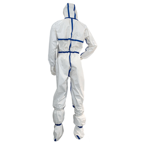 Combinaison de travail unisexe en polyester blanc avec bordure bleue, tenue de protection anti-poussière - Product Image 2