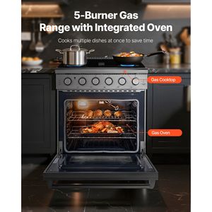 30-Inch Freestanding Stainless Steel Gas <b>Range</b> Oven with 5 Sealed Cooktop Burners and Easy Reach Racks Oven Stove - Product Image 2