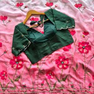 Sari de organza con bordados a mano por todas partes y blusa de seda para ocasiones festivas - Product Image 5