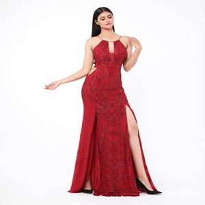 Robe de soirée de luxe de qualité supérieure avec des paillettes et des perles brodées à la main pour les mariages sur la plage et les occasions de villégiature - Product Image 1