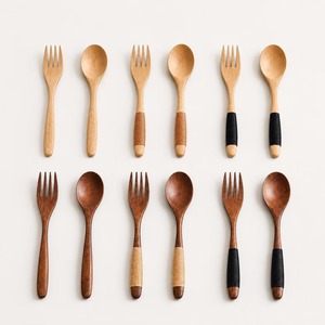 Nouveauté : Ensemble de cuillères et fourchettes à salade en bois, écologiques, ustensiles de cuisine manuels - Product Image 6