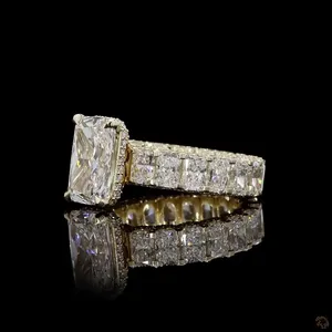 Anillo de Compromiso de Oro Sólido con Corte Radiante y Banda de Eternidad con Diamantes Laterales Radiantes y Redondos, Joyería Nupcial para Hombre y Regalo - Product Image 2
