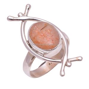 Bijoux fins faits à la main bagues en argent massif 925 Sunstone sur mesure avec un style classique pour logo de mariage inclus - Product Image 1