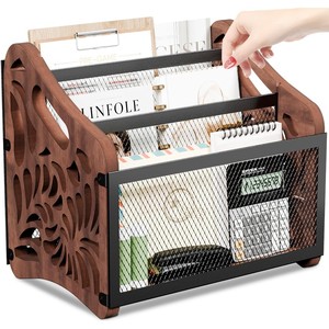 Porte-revues en teck vintage artisanal en gros avec deux compartiments - Product Image 6