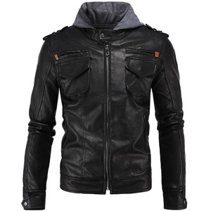Veste en cuir de motard style Brando pour homme avec capuche - Product Image 1