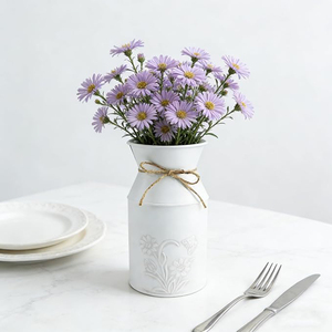 Vase à fleurs en métal galvanisé blanc, style antique rétro, pot de fleurs rustique vintage, porte-fleurs primitif, jardinières de ferme - Product Image 5