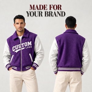 Chaqueta Varsity Personalizada de Moda, Cuerpo de Lana, Mangas de Cuero, Bordado Chenille, Ropa Urbana Premium - Product Image 6