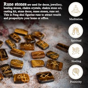 Ensemble de 25 Pierres Runices Naturelles Œil de Tigre Gravées et Polies, Thème Religieux, Collection de Divination Reiki, Vente en Gros - Product Image 4