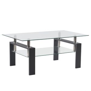 Tavolino da Caffè a Due Livelli in Vetro Temperato a Forma di Arco, Tavolino Circolare Mobile per Soggiorno, Decorazione d'Arredo - Product Image 3