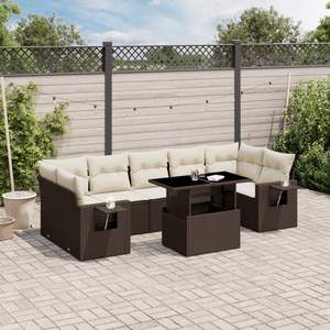 Brown Cream Rattan Garden <b>Sofa</b> <b>Set</b> With Cushions Outdoor Furniture Waterproof Contemporary Design - Product Image 1