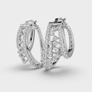 Pendientes de Aro Dobles con Diamantes Cultivados en Laboratorio Certificados por IGI, Forma de Pera y Redonda, Oro Amarillo/Blanco/Rosa de 9K, Aros Florales con Diamantes - Product Image 2