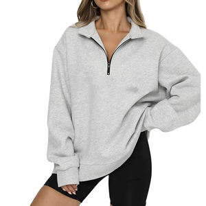 Nouvelles Tendances Hiver Femme : Sweat-shirt Oversize à Fermeture Éclair 1/4, Pull Polaire Uni à Épaules Tombantes, Hoodies Vierge Multicolores – Vente en Gros - Product Image 4