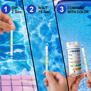 Kit de test de la qualité de l'eau 7 en 1 pour piscine et spa, personnalisé OEM, chlore, dureté, alcalinité, brome, <span class=keywords><strong>pH</strong></span>, bandelettes de test d'eau, 100 bandelettes - Product Image 5