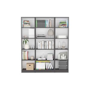 Set di Librerie Bartow in 3 Pezzi, Grigio Opaco e Bianco, Larghezza 152 cm con 15 Ripiani per Soggiorno - Product Image 2