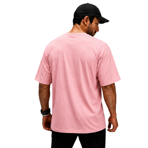 Men’s 100% Cotton Light <b>Pink</b> Oversized T-Shirt Heavyweight Breathable Crew Neck Short Sleeve Casual Gym Streetwear Training Tee - Product Image 2