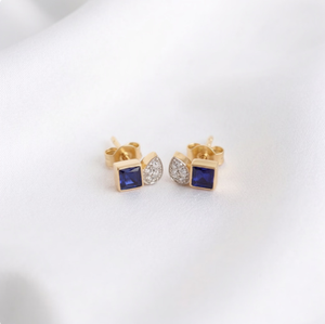 9KT Gold Natural <b>Blue</b> Sapphire & Diamonds Toi Et Moi Luxury Party Anniversary <b>Studs</b> - Product Image 2