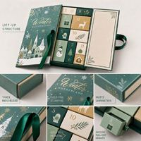 Maßgefertigter Luxus 24-Tage Adventskalender Leere Schubladenbox Grün Buchförmig Magnetisch Starrer Karton Winter Weihnachts-Countdown Geschenk