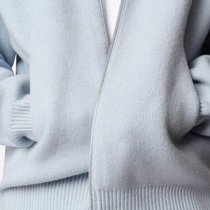 Cardigan en tricot bleu clair pour homme, fermeture éclair intégrale, col montant, manches longues, décontracté, chaud pour l'hiver, tricot de qualité supérieure, mode masculine - Product Image 6