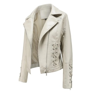 Blouson Moto en Cuir PU pour Femme, Coupe Slim Courte, Manches Longues, Col Rabattu, Fermeture Éclair, Lacets Croisés, Chaud et Polyvalent - Product Image 1