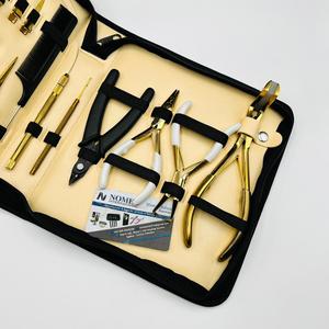 Kit d'outils professionnels pour extensions de cheveux en micro-perles plaquées or en acier inoxydable avec pinces, outil à boucle incurvée et ciseaux, service OEM - Product Image 3