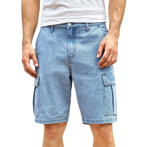 Shorts en jean déchirés pour hommes, décontractés, avec taille élastique et cordon de serrage, longueur genou, style streetwear estival - Product Image 1