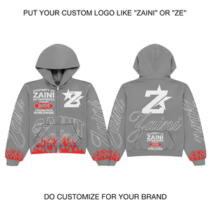 Sudadera con capucha de forro polar de algodón y poliéster premium de 320 GSM, gris y roja, con gráfico, logotipo personalizado, bordado, estampado en relieve, DTF - Product Image 1