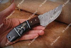 Cuchillo de Caza y Camping de Acero de Damasco Profesional de Alta Calidad con Hoja Fija, Mango de Madera de Palisandro y Cuerno de Carnero, Venta al por Mayor DIY EDC - Product Image 3