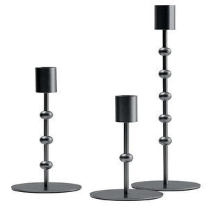 Christmas Set of 3 Modern <b>Black</b> <b>Candlestick</b> <b>Holder</b> with Pearl Design Vintage Candle <b>Holder</b> - Product Image 1