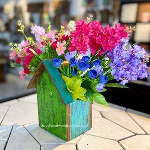 Fournitures de jardin artisanales, décoration intérieure, pots de fleurs / plantes avec design maison, bois de bateau recyclé, couleur originale, vente en gros - Product Image 2