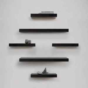 Modern Black Wooden Floating <b>Shelf</b> Set Elegant <b>Wall</b> <b>Mount</b> Diamond Pattern Storage Ledge Display Organizer Rack Combo 6 - Product Image 1