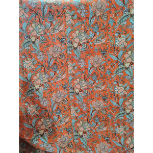 Handmade Kantha Quilt Reversible Cotton Blanket Orange Yellow Multi Color <b>Bedspread</b> Home Decor Gift for Her - Product Image 4