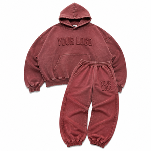Ensemble de survêtement unisexe vert délavé à capuche, pantalon de jogging à manches longues avec poches latérales, tenue décontractée pour l'automne - Product Image 3