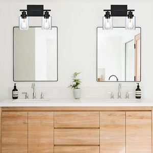 Lampada da Parete Moderna E26 per Bagno, Nera con Paralume in Vetro Trasparente, per Specchio, Cucina, Corridoio, Soggiorno e Armadi - Product Image 6