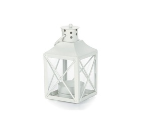 Farol moderno de metal y vidrio con acabado blanco, centro de mesa para decoración de bodas al aire libre, hecho a mano. - Product Image 4
