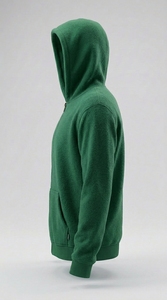 Green Unisex Hooded Zip-Up Fleece Sweatshirt Regular Fit Solid Color Casual Autumn Wear - Product Image 3