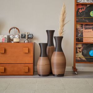 Juego de 3 Jarrones de Suelo Grandes de Ratán Artificial Marrón, Decoración para el Hogar, para la Sala de Estar - Product Image 6