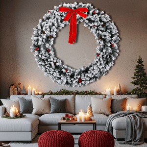 Ghirlanda Natalizia Pre-Illuminata Effetto Neve 60 Pollici, 220 Luci Bianco Caldo, 600 Punte in PVC, Ghirlanda Artificiale Illuminata per Decorazioni Natalizie Fai-da-Te - Product Image 6