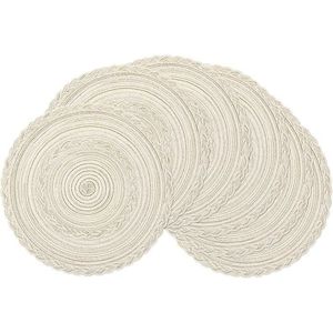 Set di 6 tovagliette rotonde boho intrecciate con bordo, 15 pollici, colore avorio, per matrimoni, feste e occasioni speciali - Product Image 6