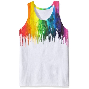 INDEX Men's Dripping <b>Rainbow</b> Print Tank <b>Top</b> O-Neck Sleeveless Casual Breathable Gym Wear - Product Image 2